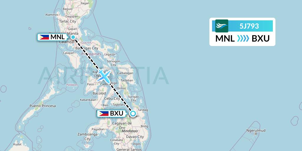 5J793 CEBU Pacific Air Flight Map: Manila to Butuan