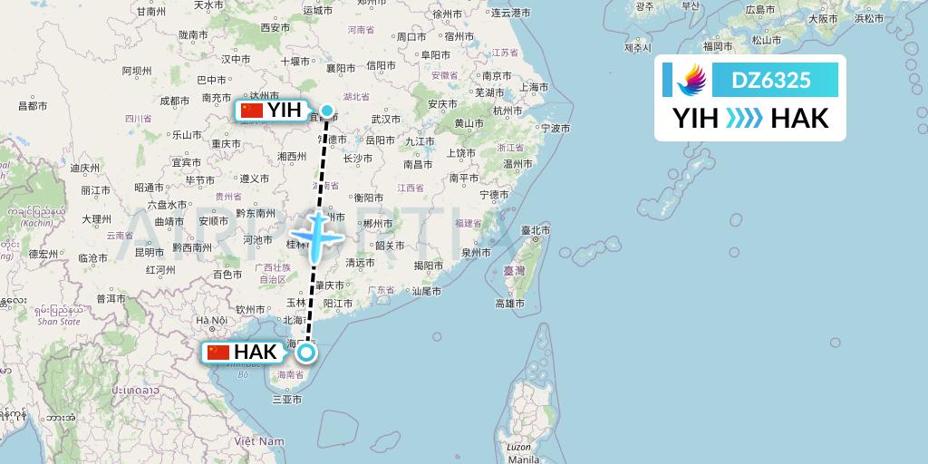 DZ6325 Donghai Airlines Flight Map: Yichang to Haikou