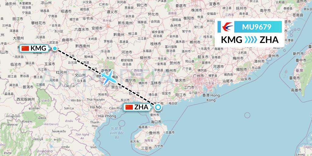 MU9679 China Eastern Airlines Flight Map: Kunming to Zhanjiang