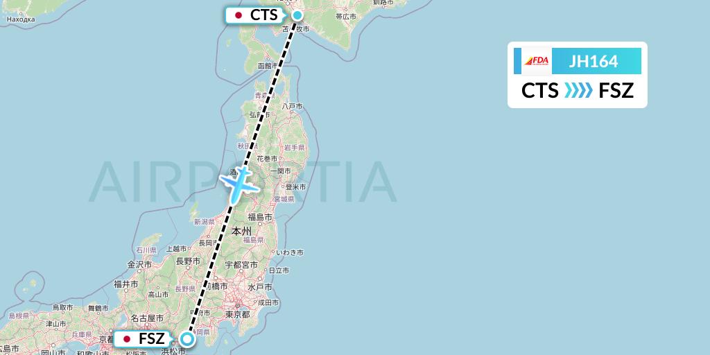 JH164 Fuji Dream Airlines Flight Map: Sapporo to Shizuoka