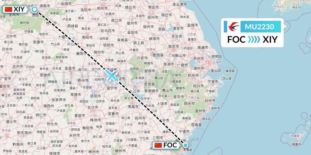MU2230 China Eastern Airlines Flight Map: Fuzhou to Xi'an