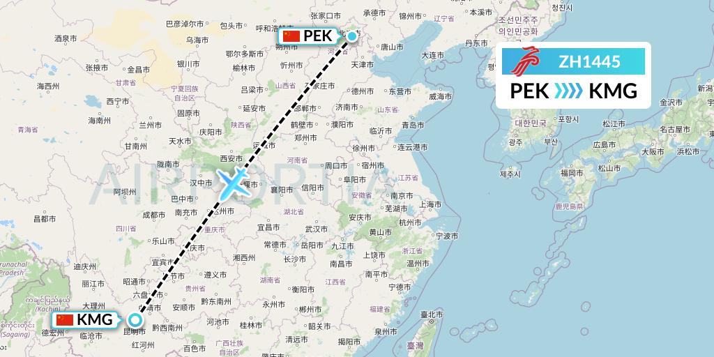 ZH1445 Shenzhen Airlines Flight Map: Beijing to Kunming
