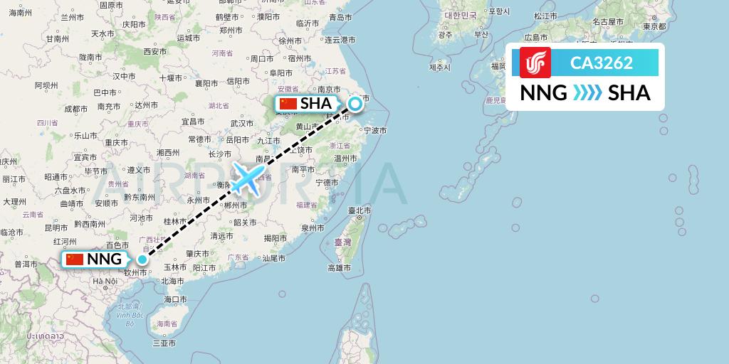 CA3262 Air China Flight Map: Nanning to Shanghai