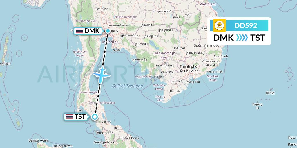 DD592 Nok Air Flight Map: Bangkok to Trang