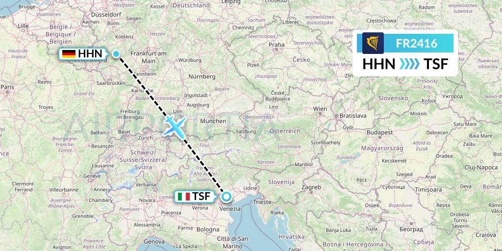 FR2416 Ryanair Flight Map: Hahn to Treviso