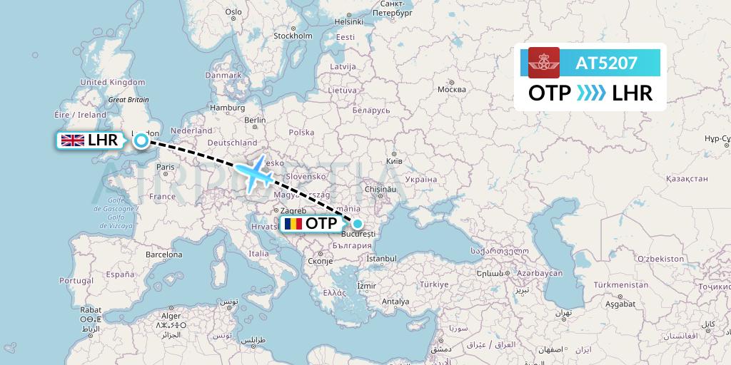 AT5207 Royal Air Maroc Flight Map: Bucharest to London