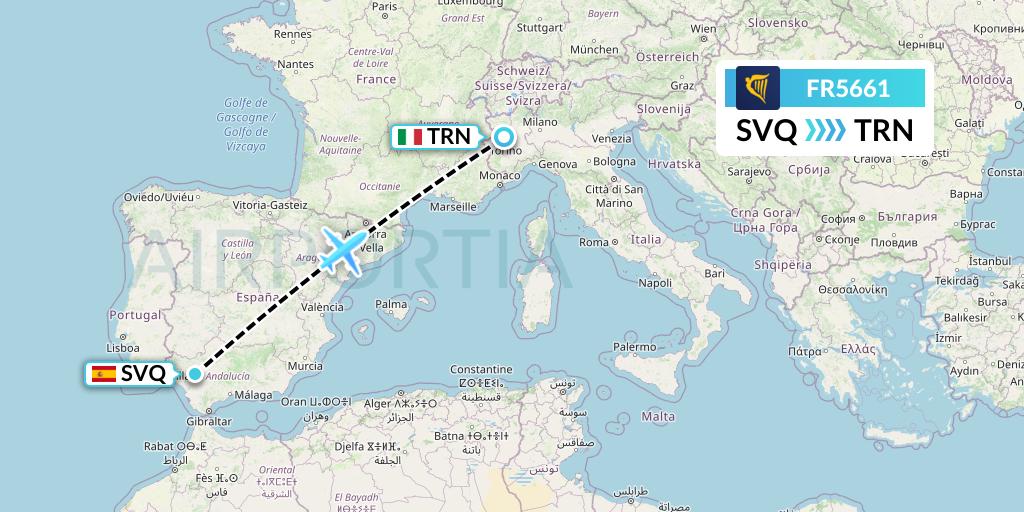 FR5661 Ryanair Flight Map: Seville to Turin