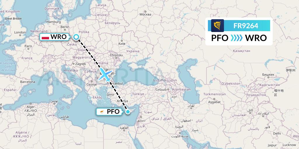 FR9264 Ryanair Flight Map: Pafos to Wroclaw