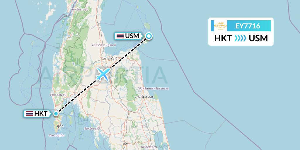 EY7716 Etihad Airways Flight Map: Phuket to Koh Samui