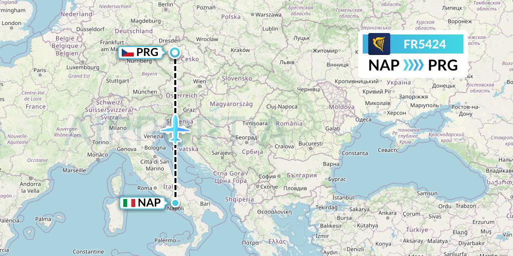 FR5424 Ryanair Flight Map: Naples to Prague
