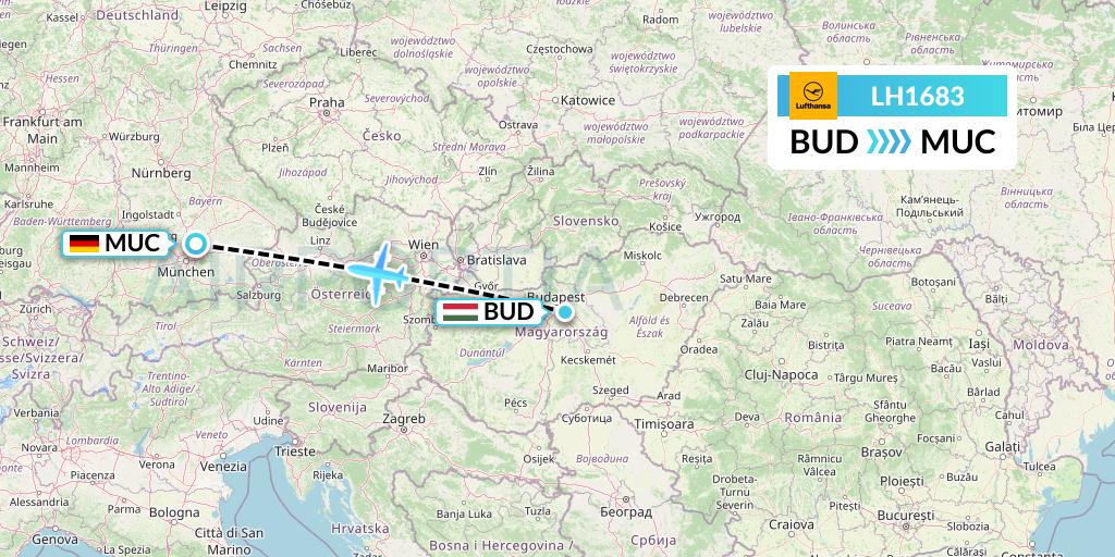 LH1683 Lufthansa Flight Map: Budapest to Munich