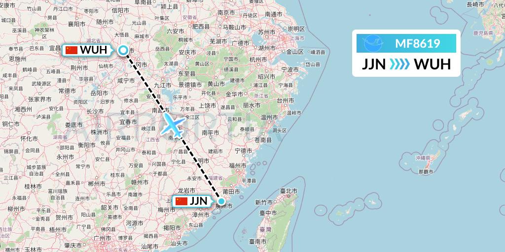 MF8619 Xiamen Airlines Flight Map: Jinjiang to Wuhan