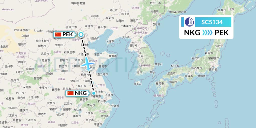 SC5134 Shandong Airlines Flight Map: Nanjing to Beijing