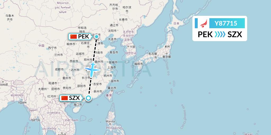 Y87715 Yangtze River Express Flight Map: Beijing to Shenzhen