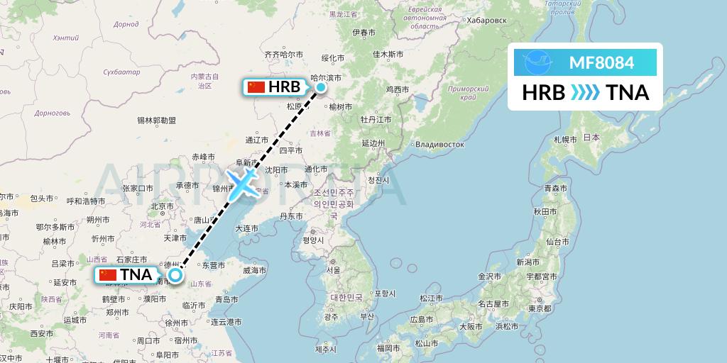 MF8084 Xiamen Airlines Flight Map: Harbin to Jinan
