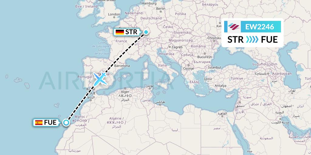 EW2246 Eurowings Flight Map: Stuttgart to Fuerteventura