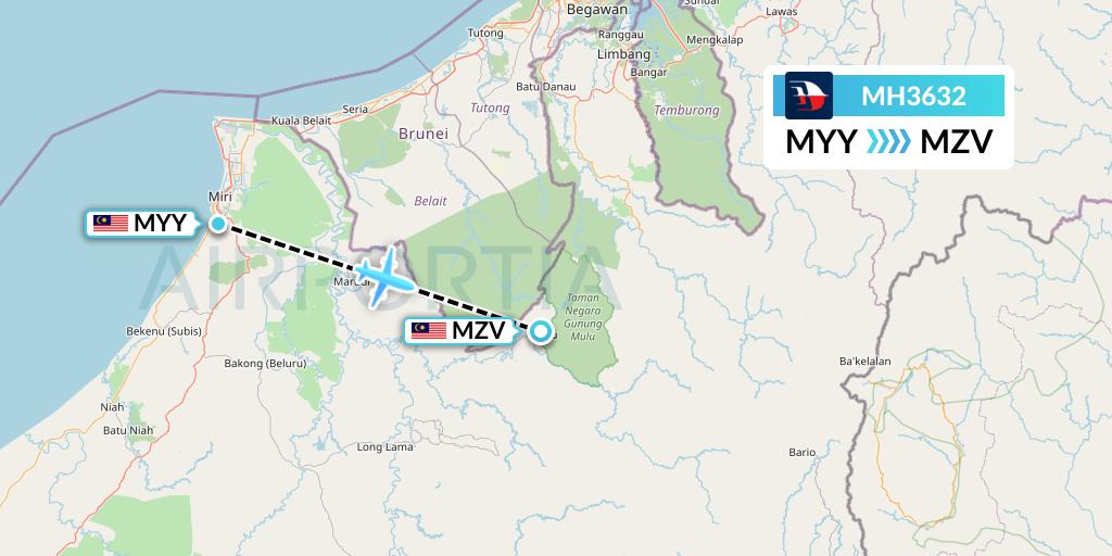 MH3632 Malaysia Airlines Flight Map: Miri to Mulu