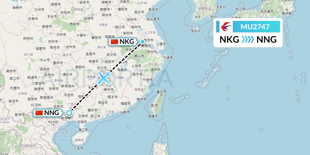 MU2747 China Eastern Airlines Flight Map: Nanjing to Nanning