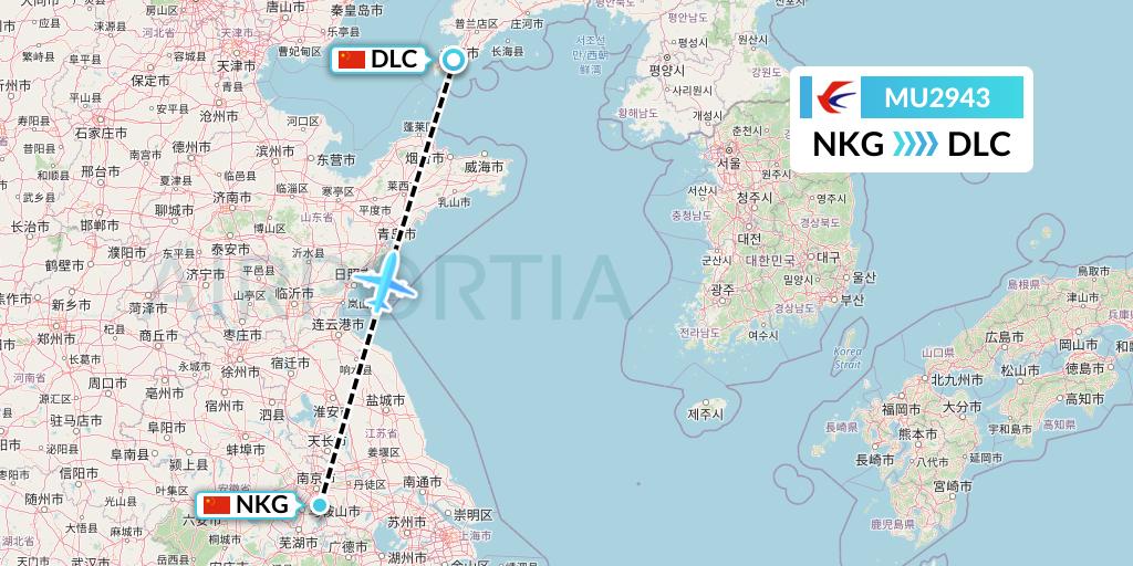 MU2943 China Eastern Airlines Flight Map: Nanjing to Dalian