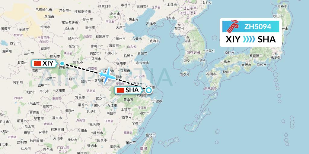 ZH5094 Shenzhen Airlines Flight Map: Xi'an to Shanghai