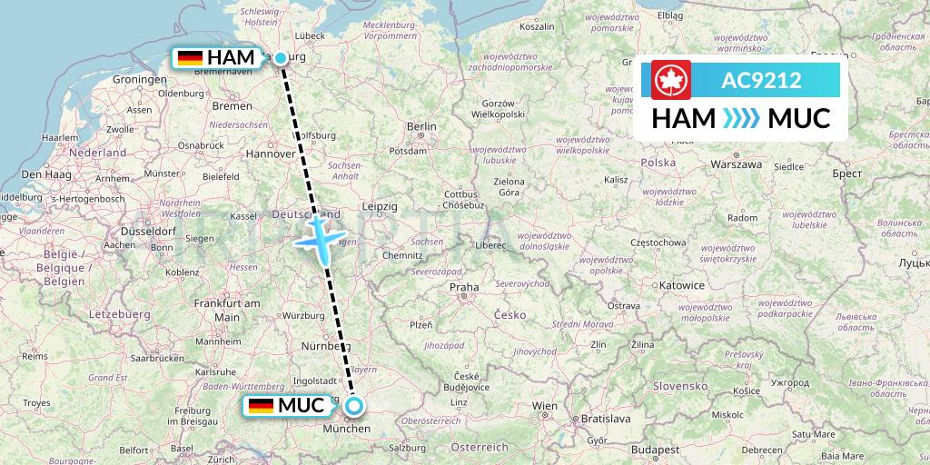 AC9212 Air Canada Flight Map: Hamburg to Munich