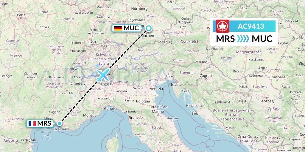 AC9413 Air Canada Flight Map: Marseille to Munich