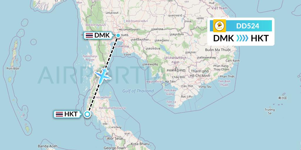 DD524 Nok Air Flight Map: Bangkok to Phuket