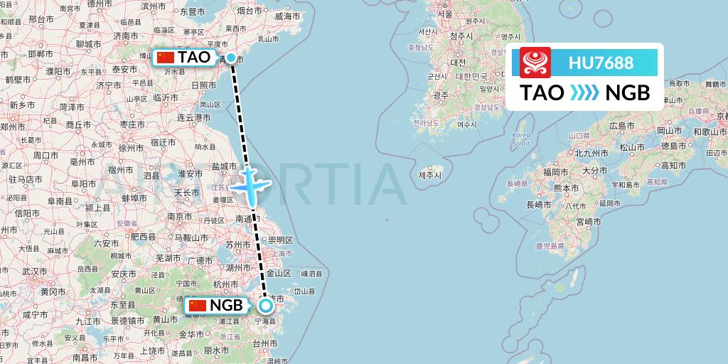 HU7688 Hainan Airlines Flight Map: Qingdao to Ningbo