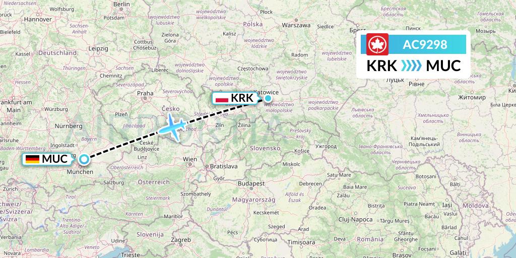 AC9298 Air Canada Flight Map: Krakow to Munich