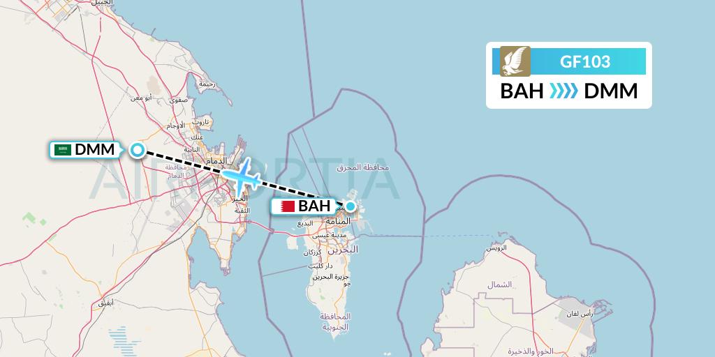 GF103 Gulf Air Flight Map: Bahrain to Dammam