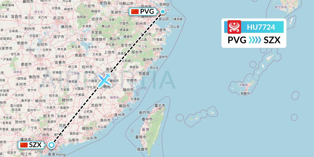 HU7724 Hainan Airlines Flight Map: Shanghai to Shenzhen