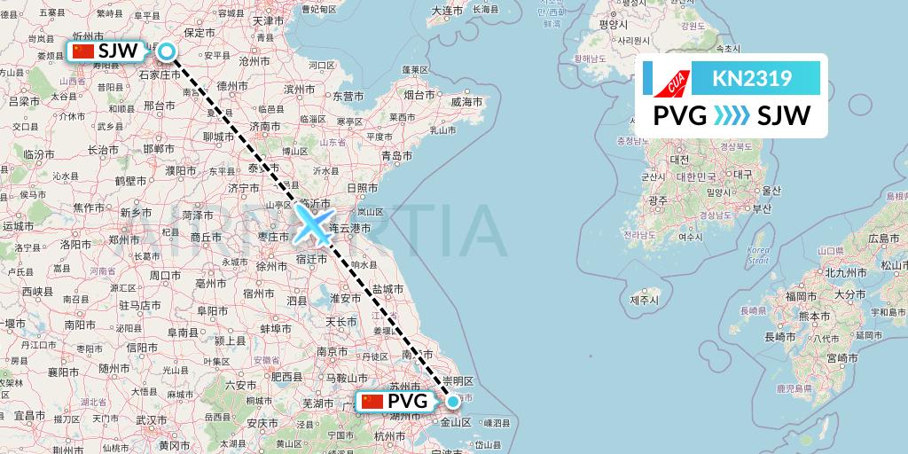 KN2319 China United Airlines Flight Map: Shanghai to Shijiazhuang