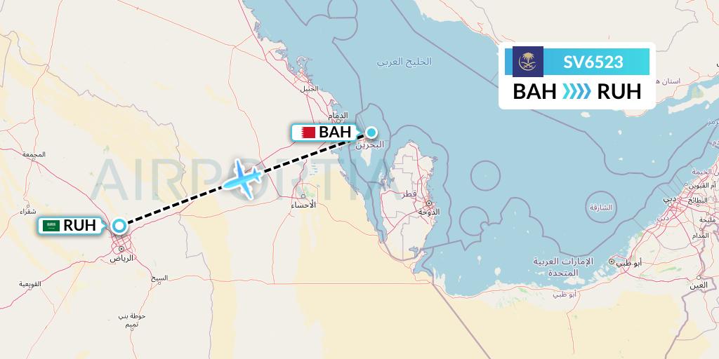 SV6523 Saudi Arabian Airlines Flight Map: Bahrain to Riyadh