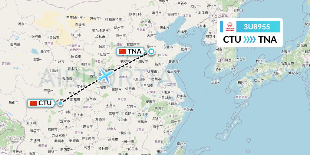 3U8955 Sichuan Airlines Flight Map: Chengdu to Jinan