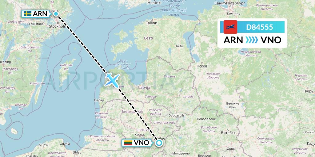 D84555 Norwegian Air International Flight Map: Stockholm to Vilnius