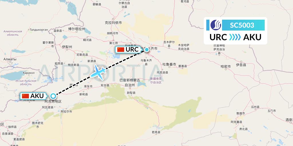 SC5003 Shandong Airlines Flight Map: Urumqi to Aksu