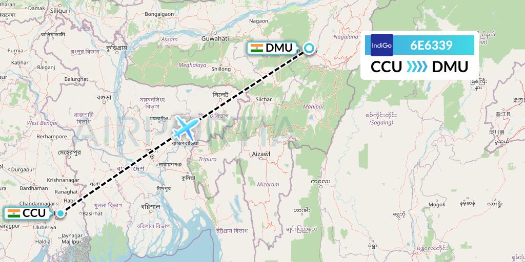 6E6339 IndiGo Airlines Flight Map: Kolkata to Dimapur