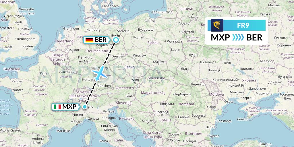 FR9 Ryanair Flight Map: Milan to Berlin