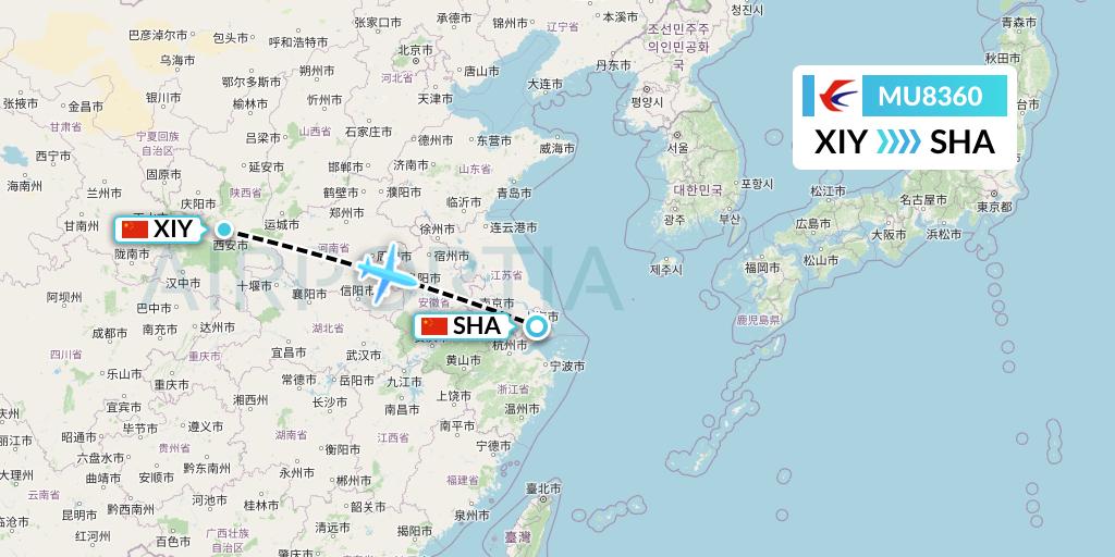MU8360 China Eastern Airlines Flight Map: Xi'an to Shanghai
