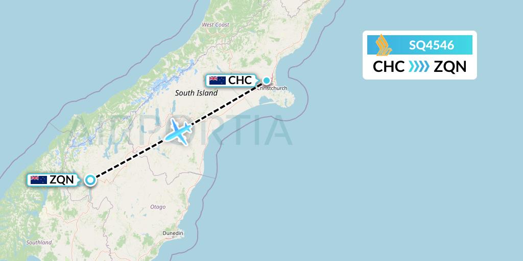 SQ4546 Singapore Airlines Flight Map: Christchurch to Queenstown