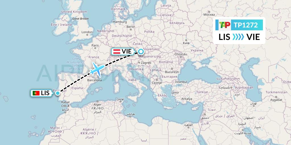 TP1272 TAP Portugal Flight Map: Lisbon to Vienna
