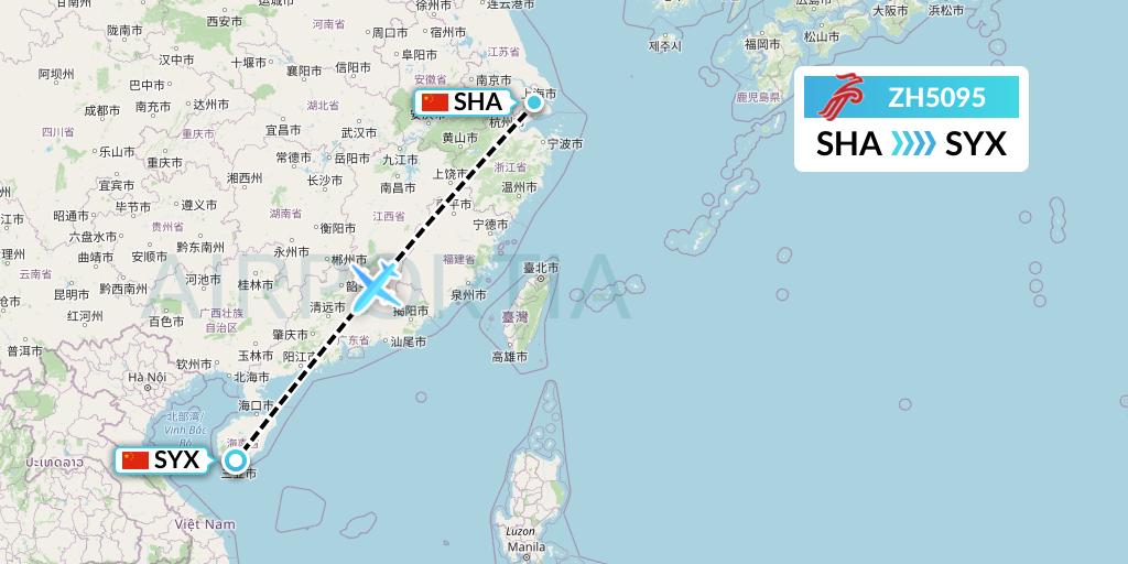 ZH5095 Shenzhen Airlines Flight Map: Shanghai to Sanya