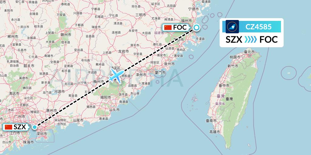 CZ4585 China Southern Airlines Flight Map: Shenzhen to Fuzhou