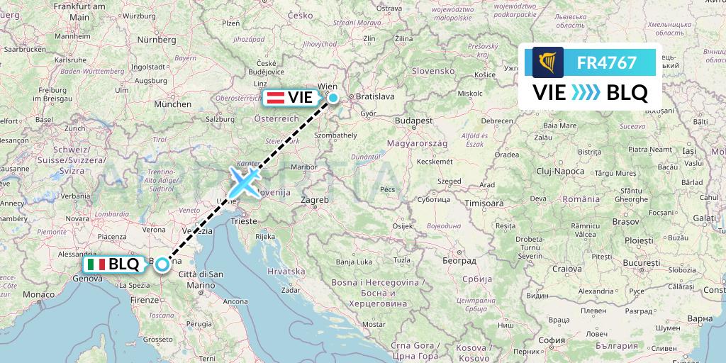 FR4767 Ryanair Flight Map: Vienna to Bologna