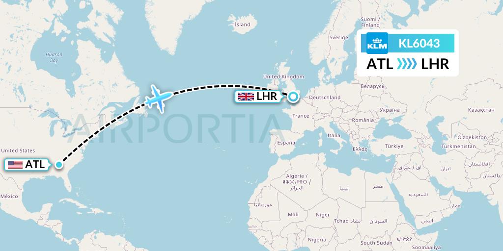 KL6043 KLM Flight Map: Atlanta to London