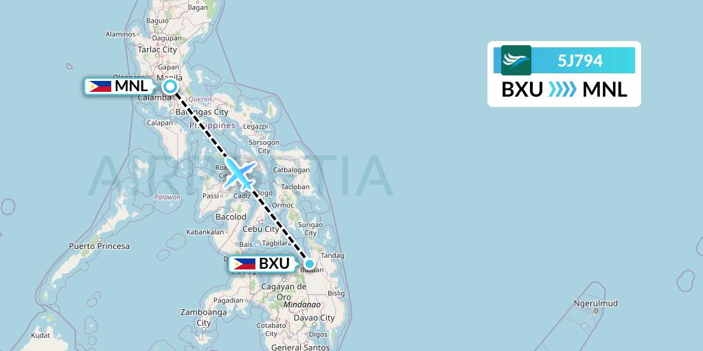 5J794 CEBU Pacific Air Flight Map: Butuan to Manila