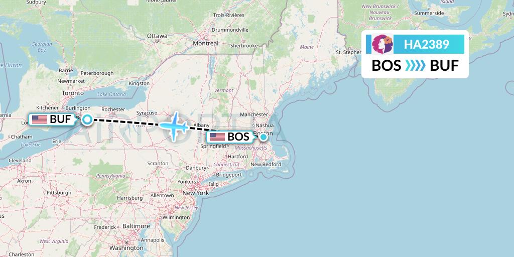 HA2389 Hawaiian Airlines Flight Map: Boston to Buffalo