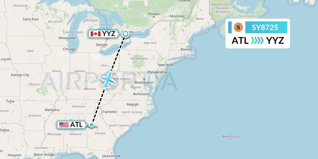 SY8725 Sun Country Airlines Flight Map: Atlanta to Toronto