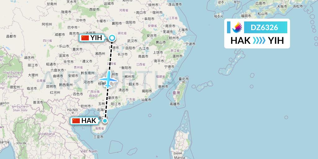 DZ6326 Donghai Airlines Flight Map: Haikou to Yichang