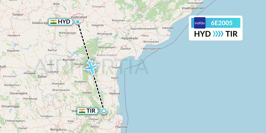 6E2005 IndiGo Airlines Flight Map: Hyderabad to Tirupati